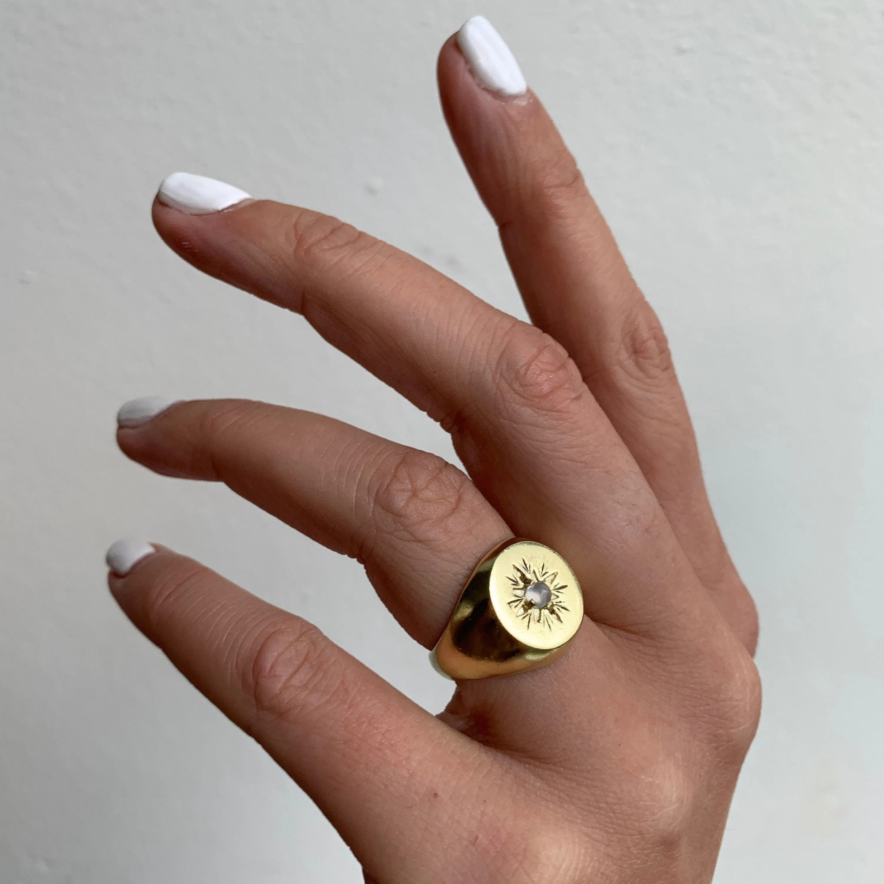 Little Star Signet Gold Rainbow Moonstone Ring