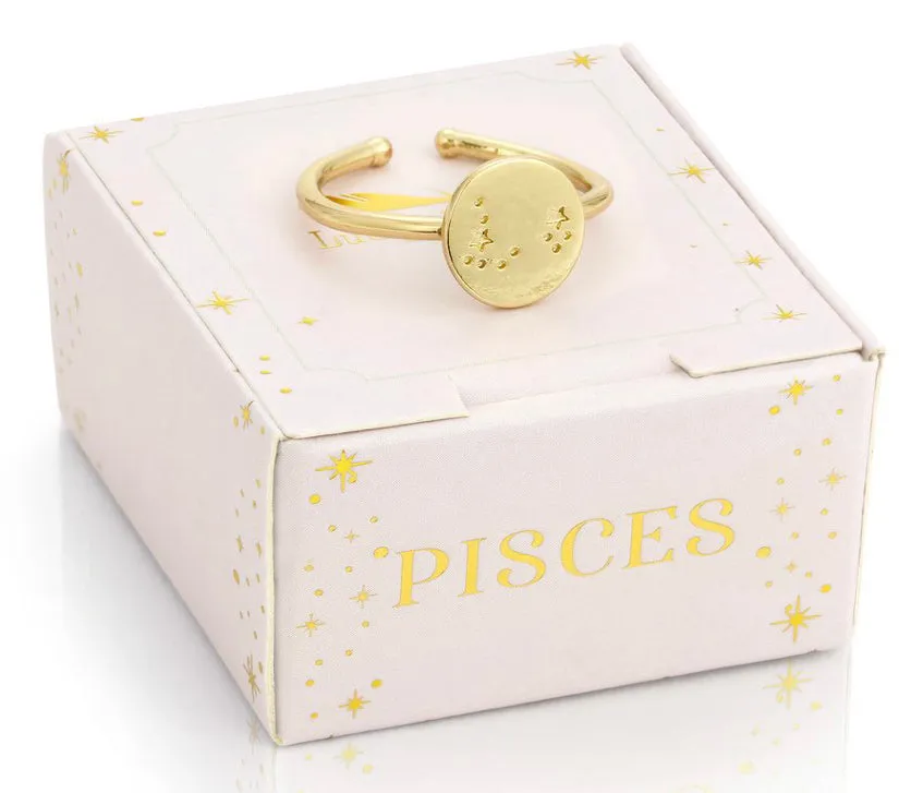 Lucky Feather Zodiac Signet Ring - Pisces