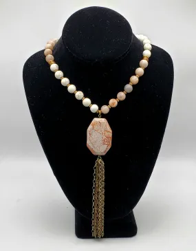 Lucky Star Jewels - Vintage Sunstone Moonstone Beaded Tassel Necklace