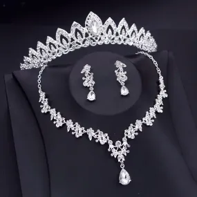 Luxury Small Crown Jewelry Set Bridal Tiara Necklace Earrings Princess Wedding Jewelry Accessories