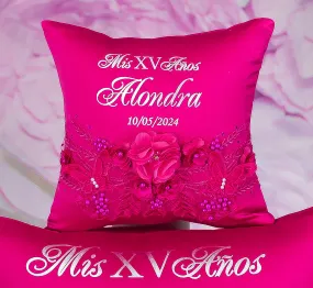 Magenta quinceanera tiara pillow