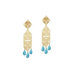 Margaret Chandelier Earrings Turquoise Stones Gold Plated