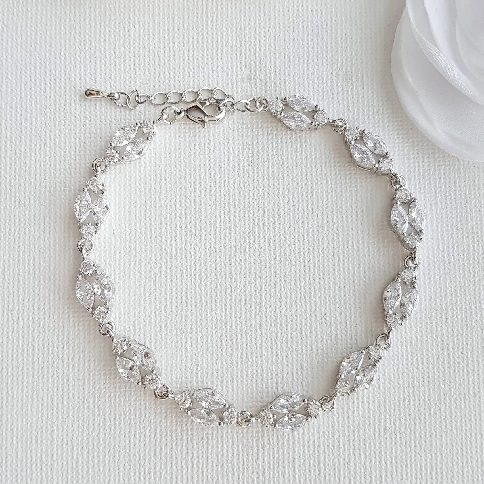 Marquise Silver Cubic Zirconia Bracelet for Bride- Hayley