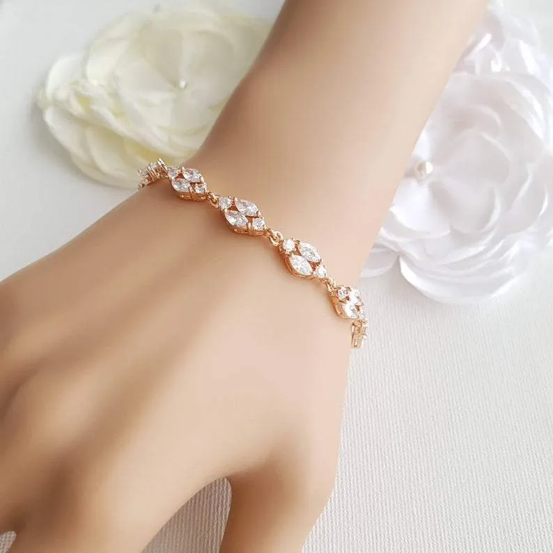 Marquise Silver Cubic Zirconia Bracelet for Bride- Hayley