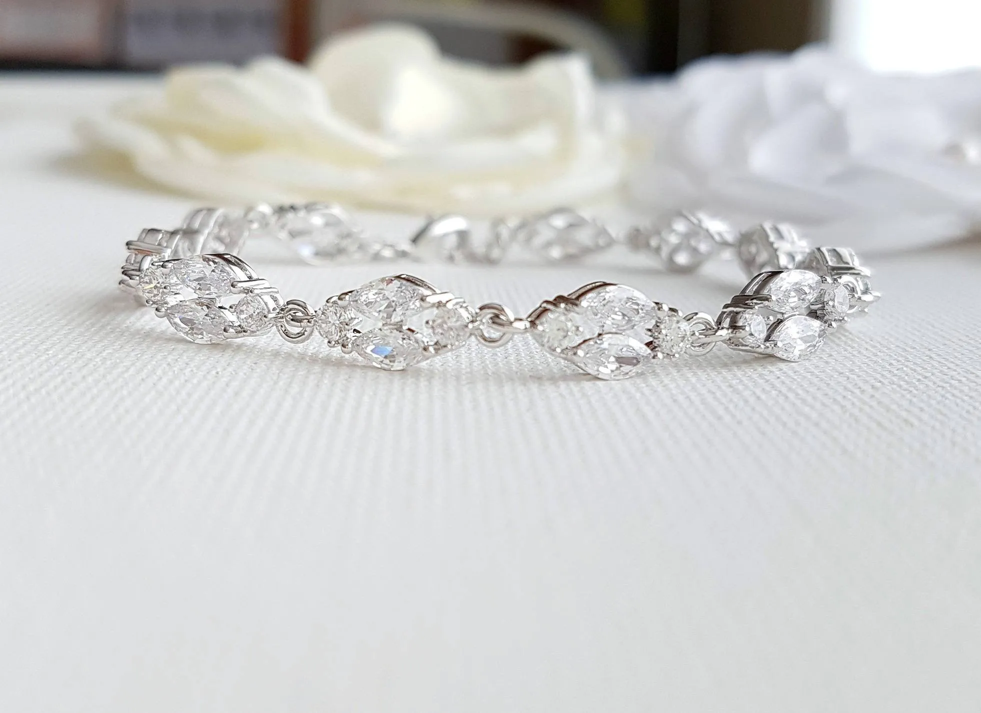 Marquise Silver Cubic Zirconia Bracelet for Bride- Hayley