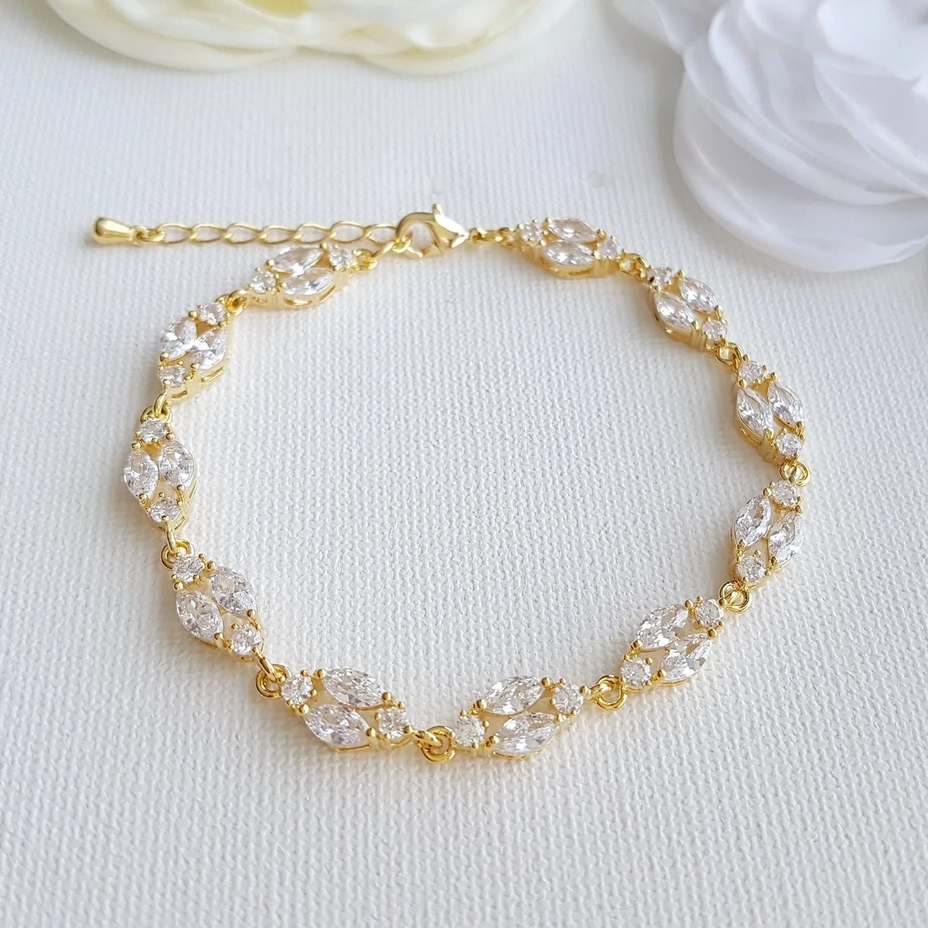 Marquise Silver Cubic Zirconia Bracelet for Bride- Hayley