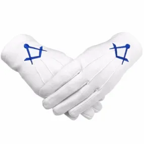 Masonic Cotton Gloves Thin Square and Compass Machine Embroidery  (2 Pairs)