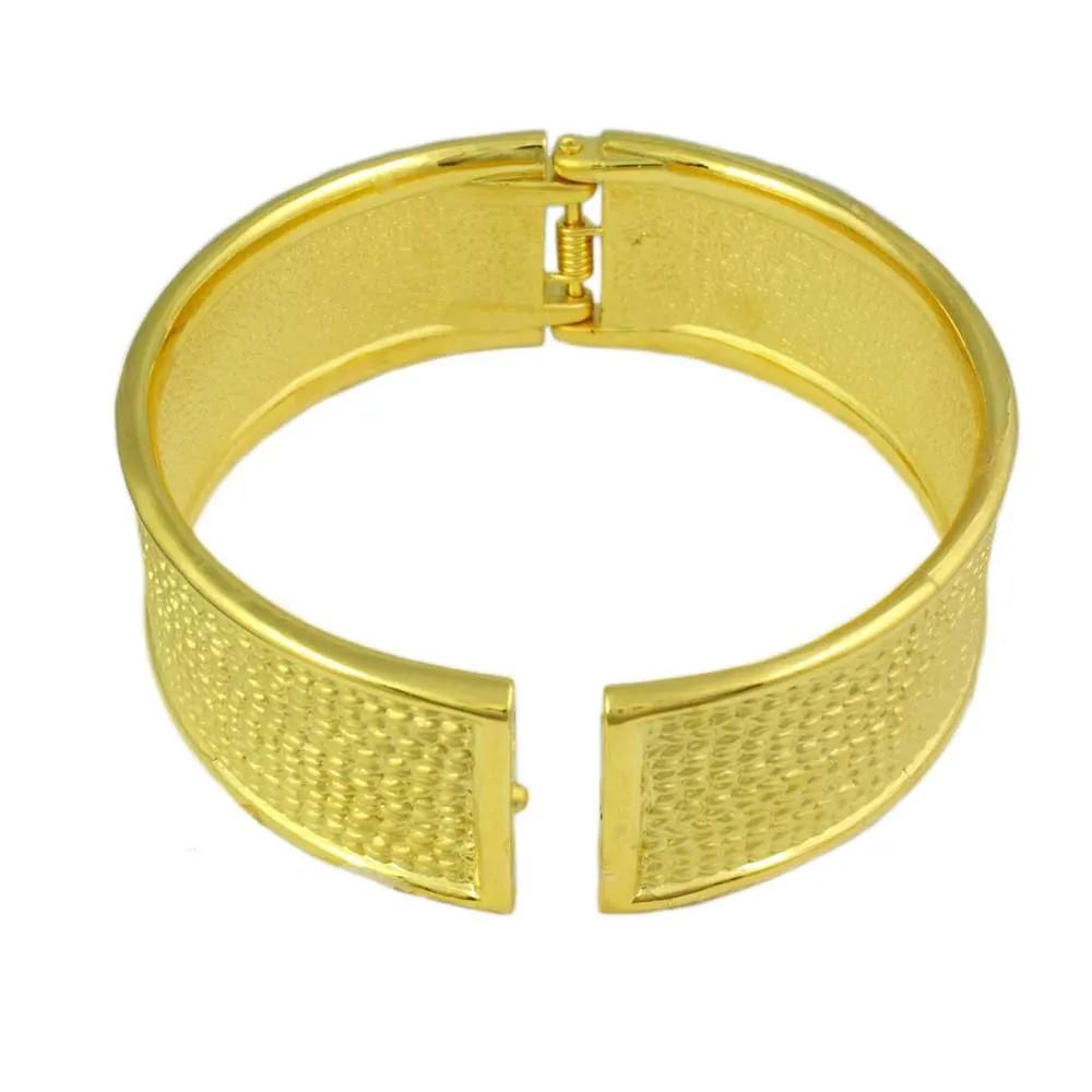 Matte Gold-plated Textured Hinged Bangle - BG720M