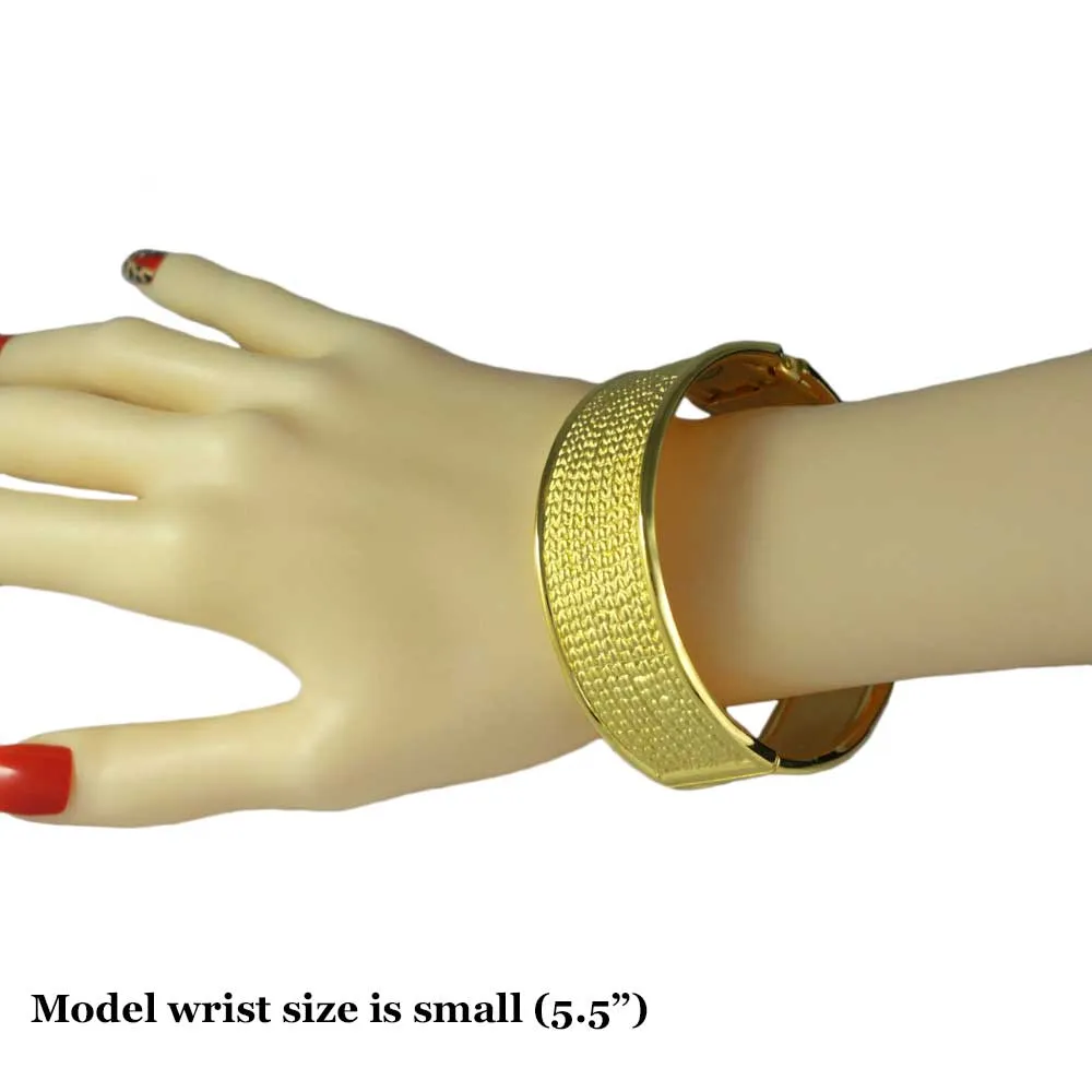 Matte Gold-plated Textured Hinged Bangle - BG720M