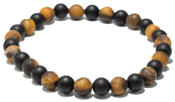 Matte Tigers Eye & Matte Onyx Natural Gemstone Bracelet