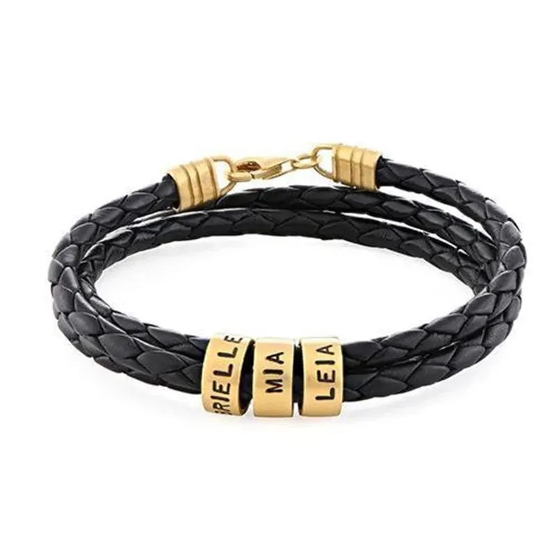 Men's Custom Personalized Braided Leather Bracelet