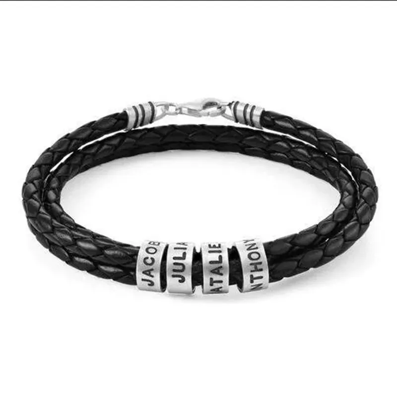 Men's Custom Personalized Braided Leather Bracelet