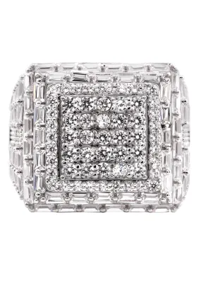 Mens Silver CZ Baguette Ring | Appx 12.2 Grams