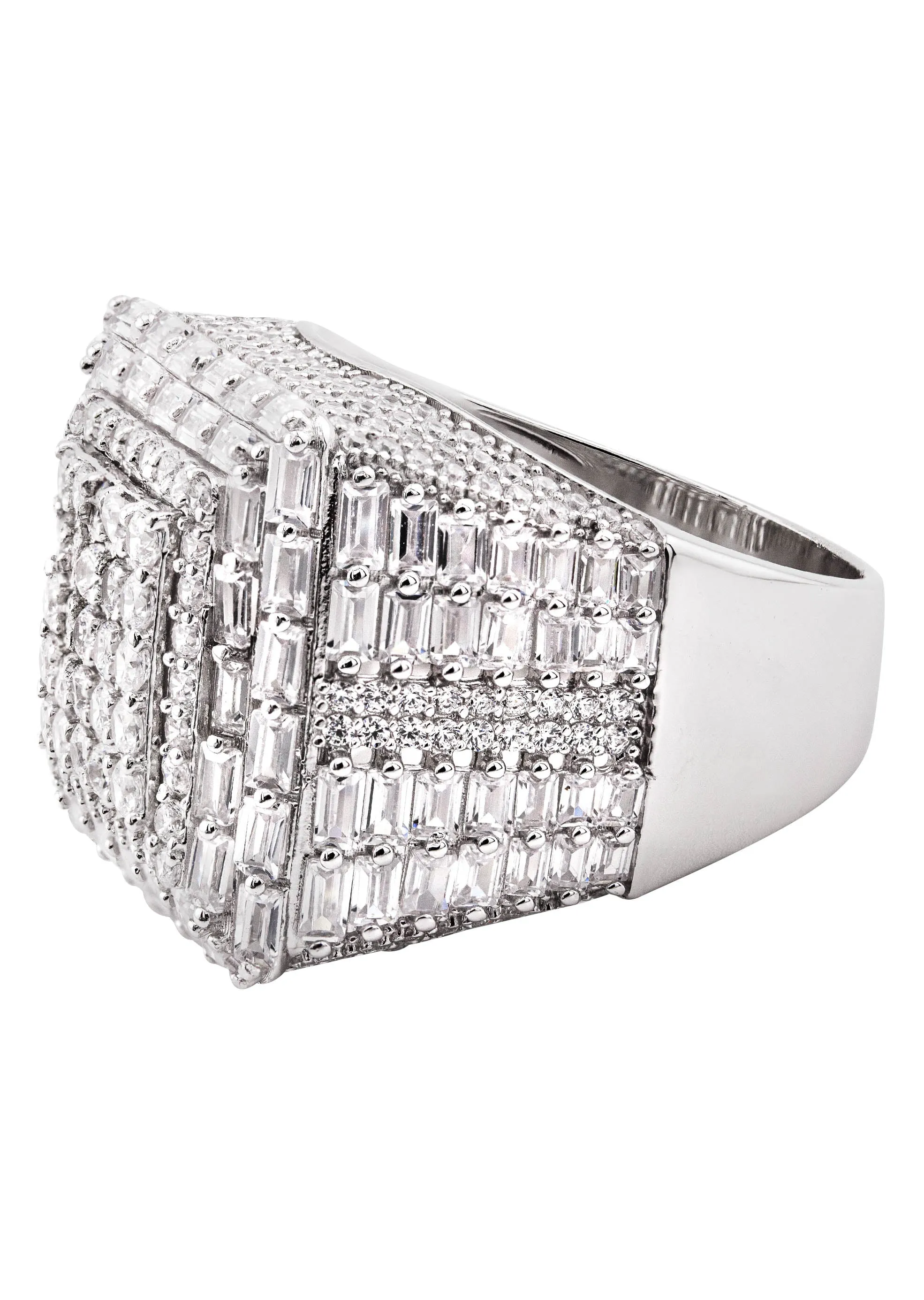 Mens Silver CZ Baguette Ring | Appx 12.2 Grams