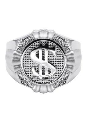 Mens Silver Dollar Sign Signet Ring | Appx 9.3 Grams