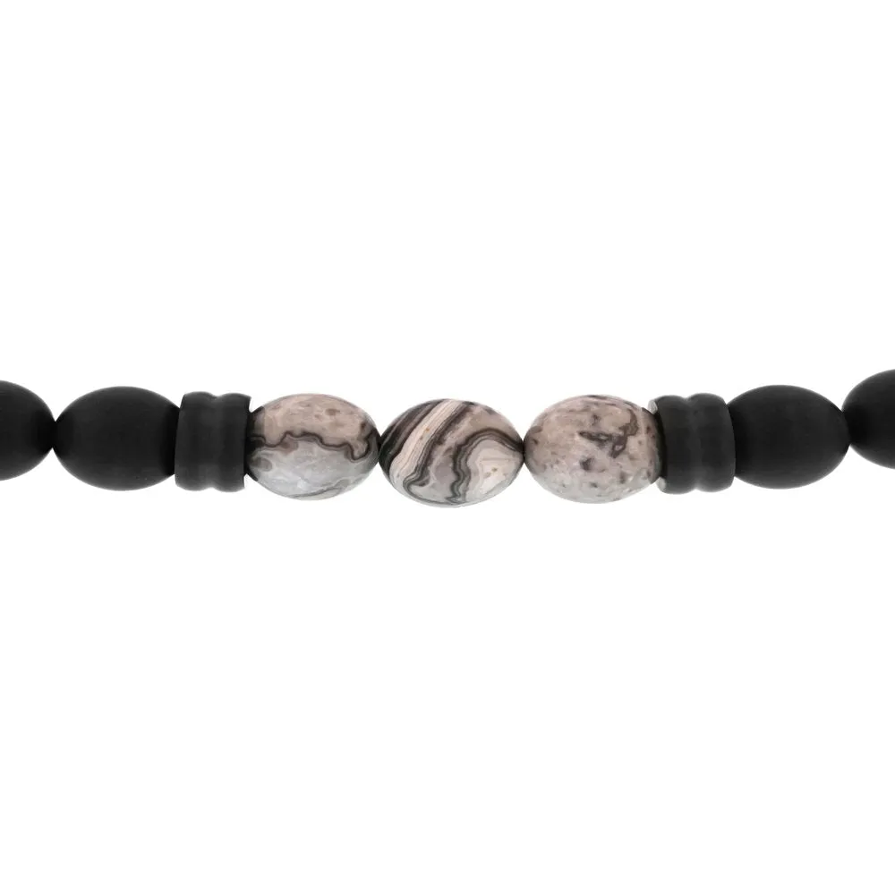 Men's Stainless Steel, Onyx, and Triple Mapstone Bead Bolo Bracelet