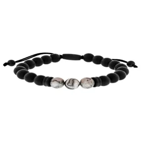 Men's Stainless Steel, Onyx, and Triple Mapstone Bead Bolo Bracelet