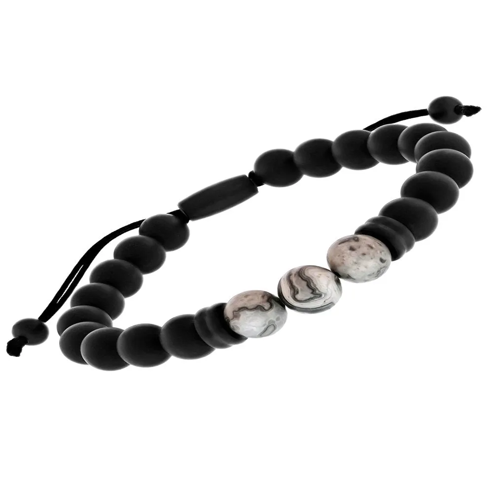 Men's Stainless Steel, Onyx, and Triple Mapstone Bead Bolo Bracelet