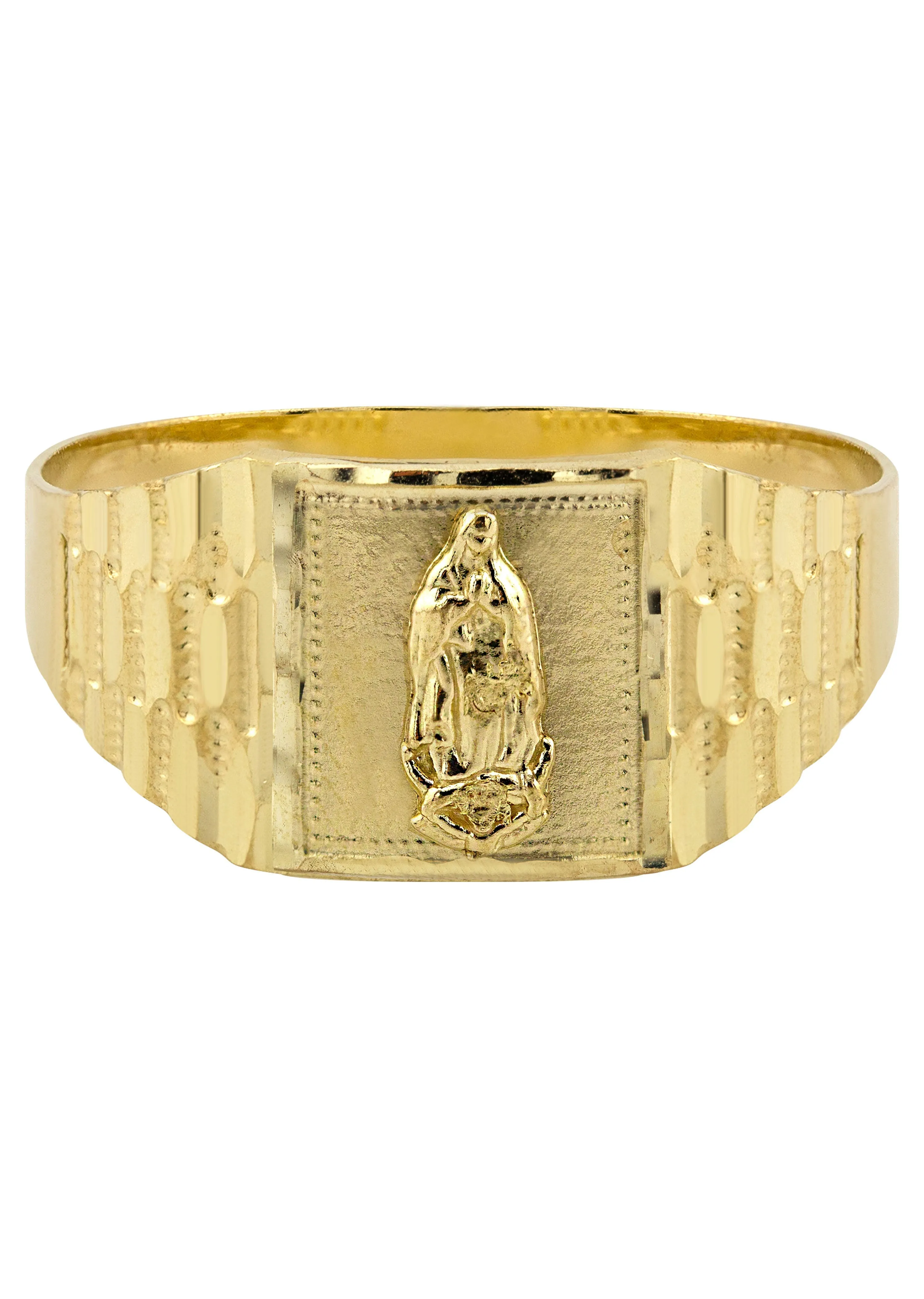 Mens Virgin Mary Signet Ring - 10K Gold | 2 Grams