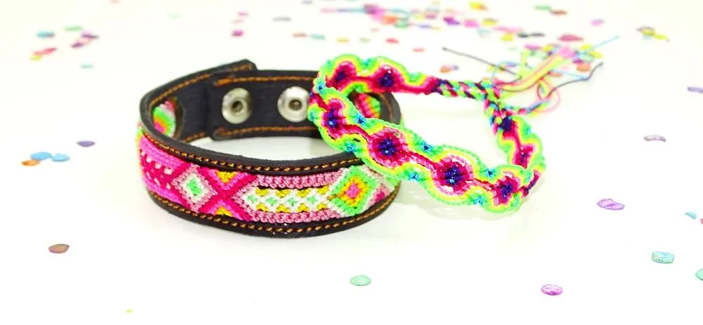 Mexican Friendship Bracelet Set in Pink & Green