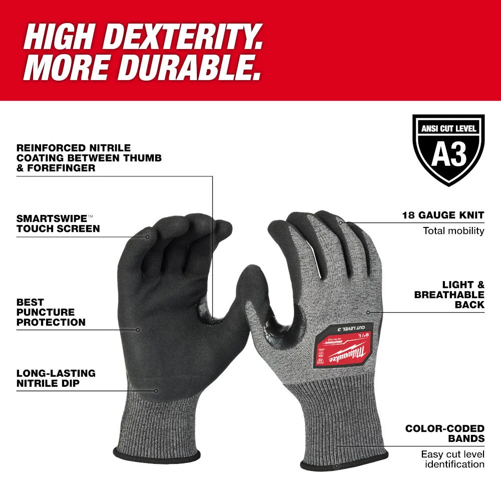 Milwaukee 48-73-7131 Cut Level 3 High-Dexterity Nitrile Dipped Gloves - M