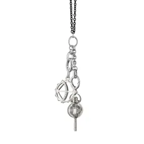 Mini "Carpe Diem" Key and Mini "Apollo" Sterling Silver and Black Steel Charm Necklace