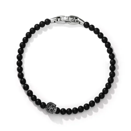 Momento Mori Skull Bracelet in Sterling Silver with Black Onyx and Pavé Black Diamonds