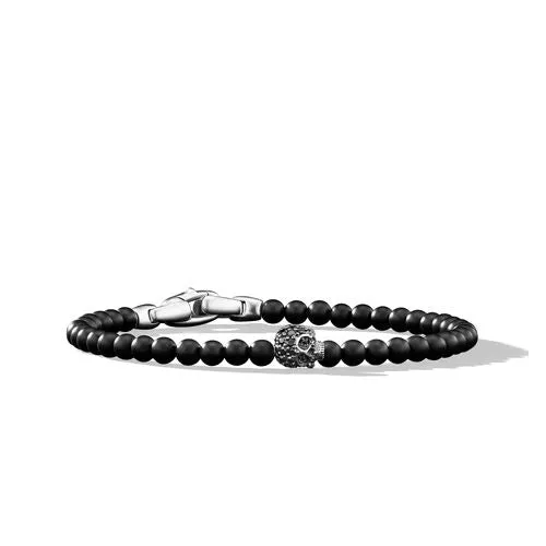 Momento Mori Skull Bracelet in Sterling Silver with Black Onyx and Pavé Black Diamonds