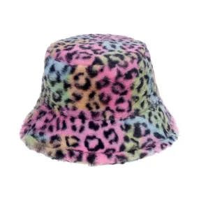 Multicoloured Leopard Print Fluffy Bucket Hat