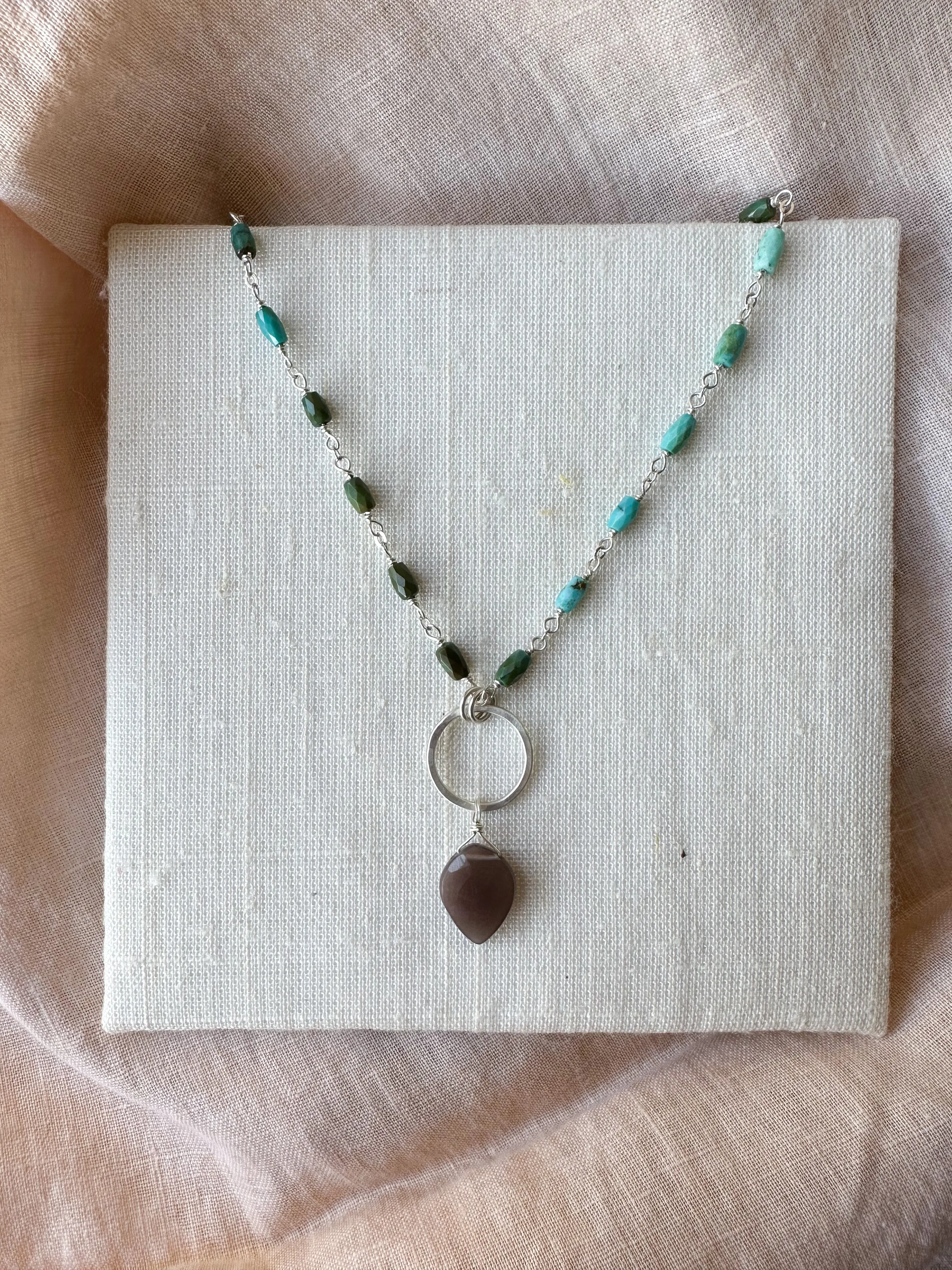 N2318 - ss brown moonstone and turquoise necklace