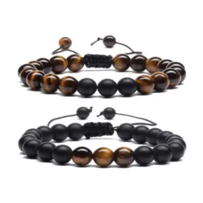 Natural Healing Set-  Adjustable Cord & Diffuser- Tigers Eye, Black Matte Onyx and Lava Stone Paired Set