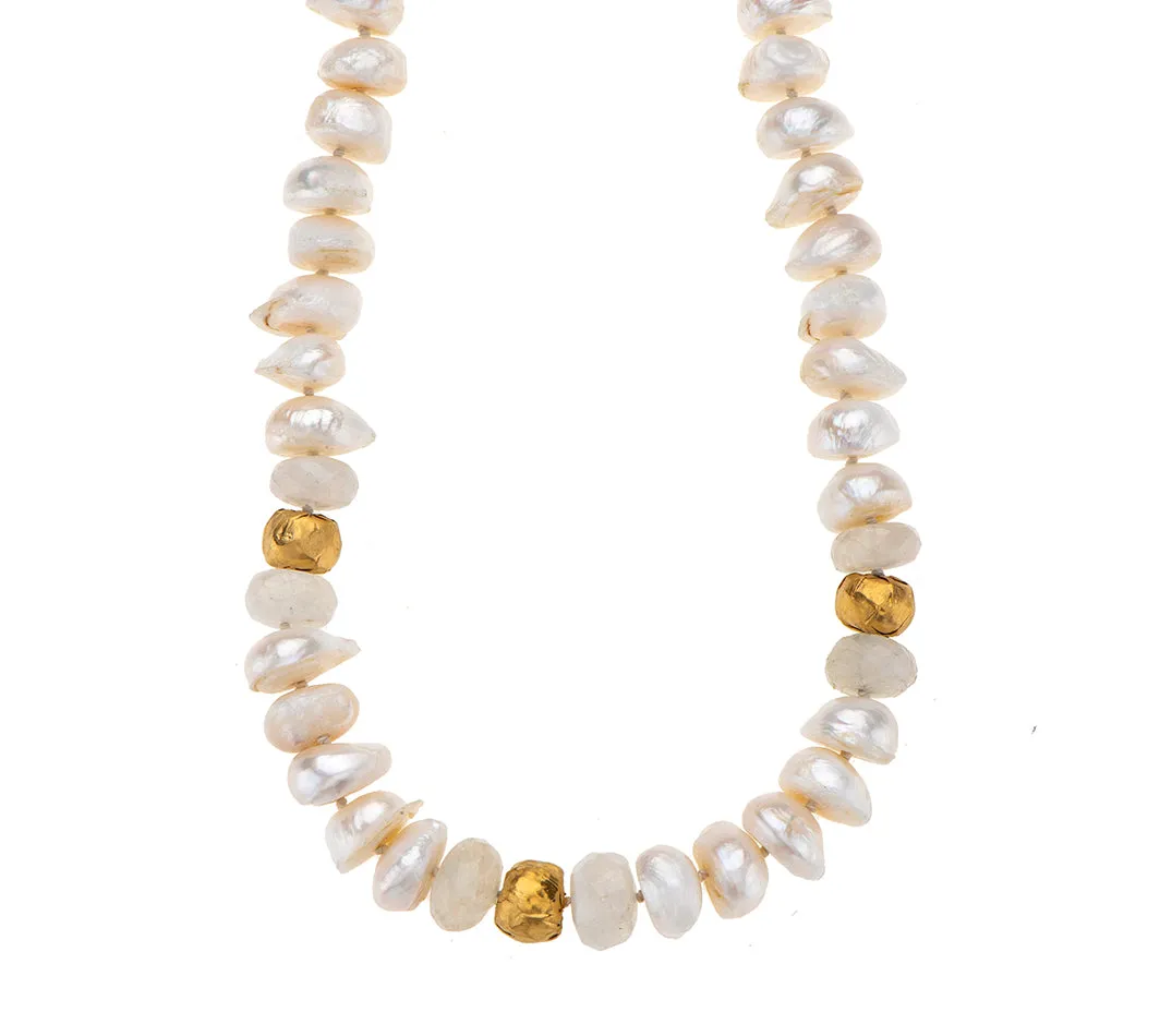 Nava Zahavi Yellow Gold Moonstone and Pearl Necklace