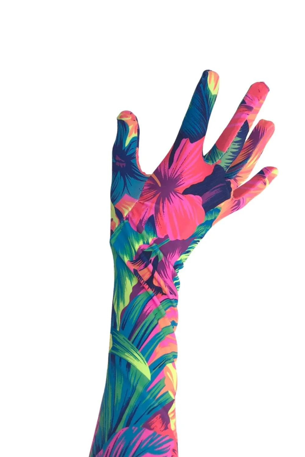 Neon UV Glow Tahitian Floral Print Gloves