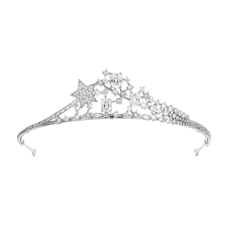 New Simple Wedding Tiara Bride Wedding Zircon Star Crown Princess  Hair Accessories Birthday Crown HT21022