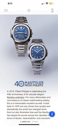 NOS Patek Philippe Nautilus Chronograph White Gold Blue Diamond Dial Limited Edition Ref 5976/1G-001 40th Anniversary