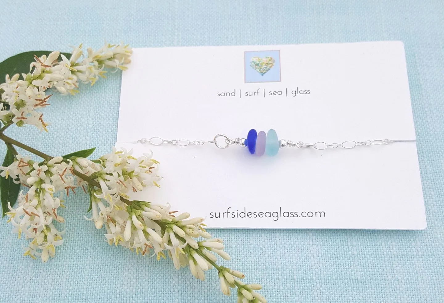 Ocean-Tumbled Sea Glass Bracelet In Blue And Sterling Silver