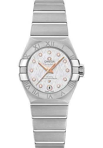 Omega Constellation Co-Axial Master Chronometer Watch - 27 mm Steel Case - Silk-Like Pattern White -Silvery Diamond Dial - 127.10.27.20.52.001