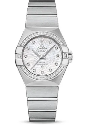 Omega Constellation Co-Axial Watch - 27 mm Steel Case - Diamond-Set Bezel - Mother-Of-Pearl Dial - 123.15.27.20.55.003