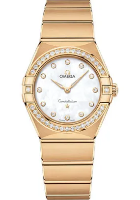 Omega Constellation Manhattan Quartz Watch - 28 mm Yellow Gold Case - Diamond-Paved Bezel - Mother-Of-Pearl Diamond Dial - 131.55.28.60.55.002