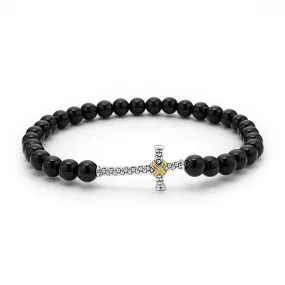 Onyx Cross Beaded Stretch Bracelet