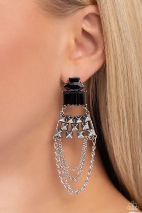 Open Door Jewelry - Dangling Art Deco - Black Post Earrings - Paparazzi Accessories