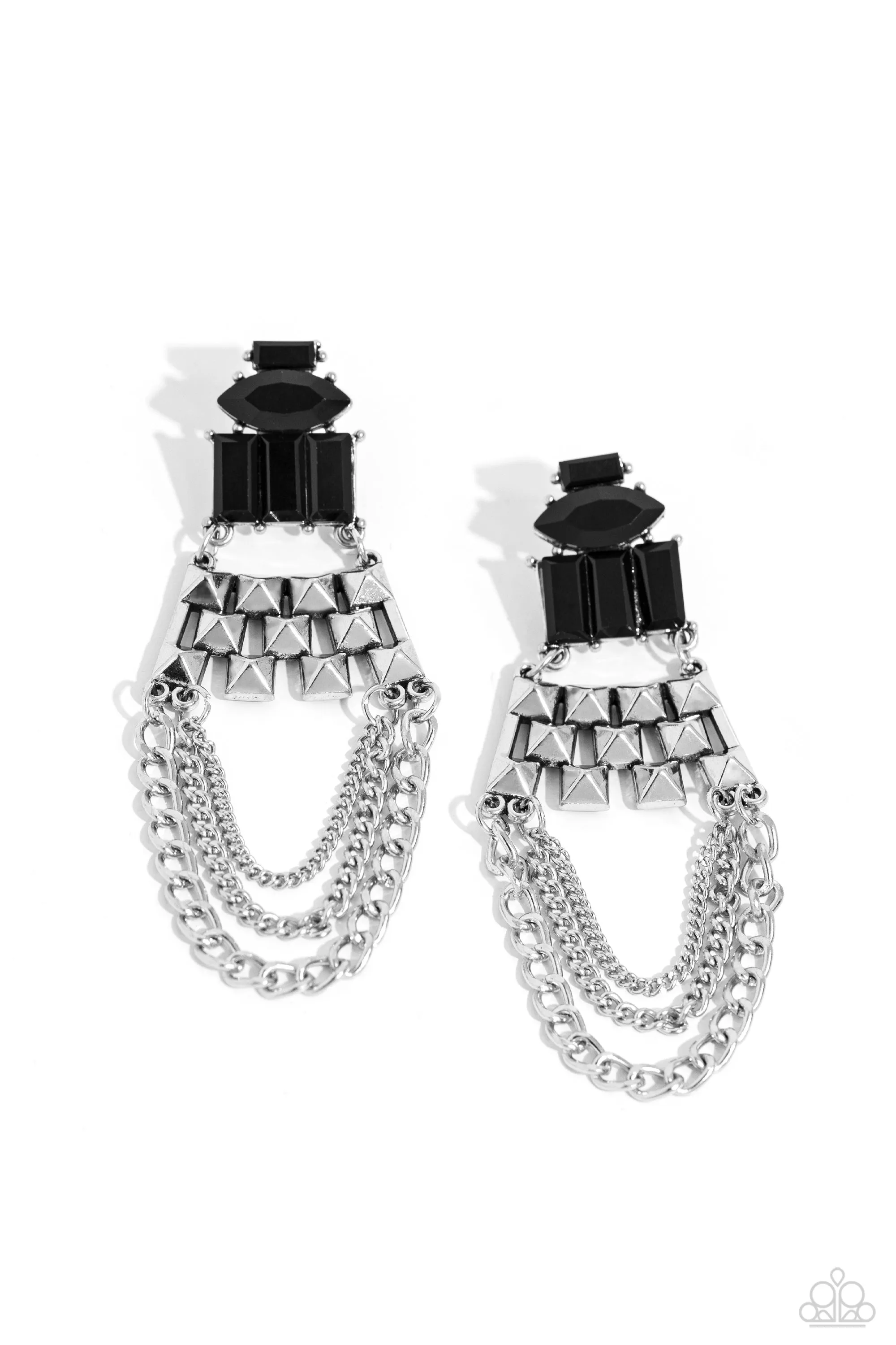 Open Door Jewelry - Dangling Art Deco - Black Post Earrings - Paparazzi Accessories