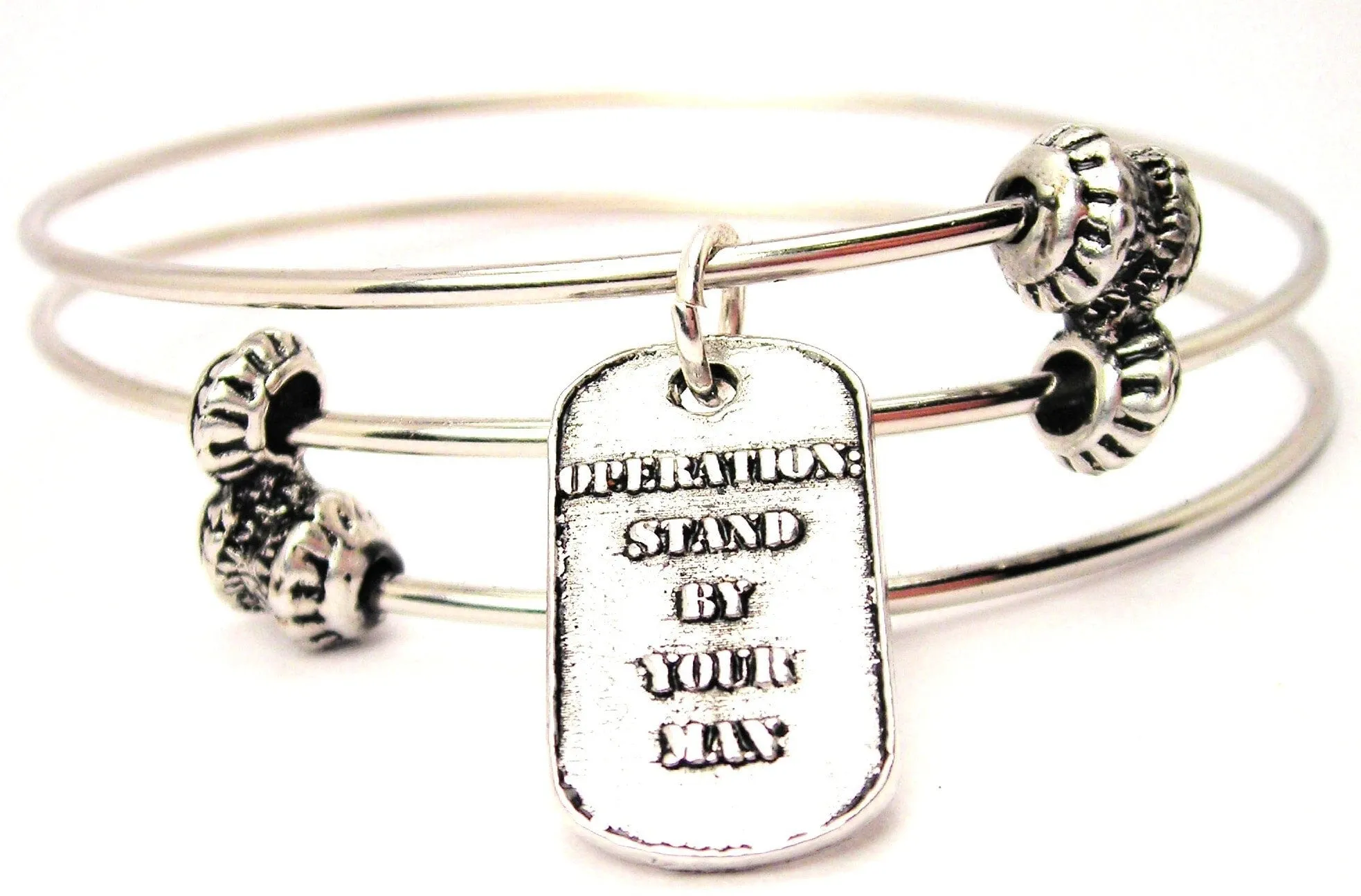 Operation Stand By Your Man Dog Tag Triple Style Expandable Bangle Bracelet