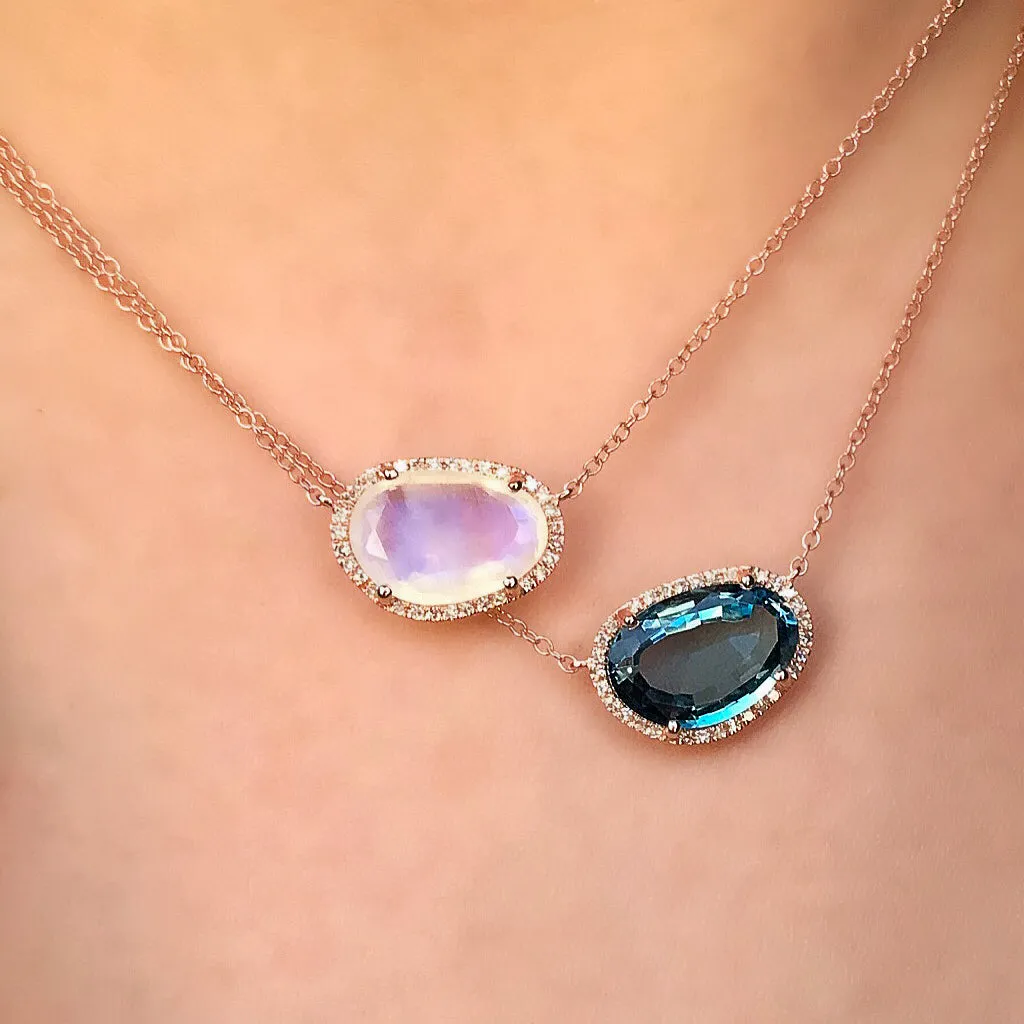 Organic Shape Rainbow Moonstone & Diamond Necklace