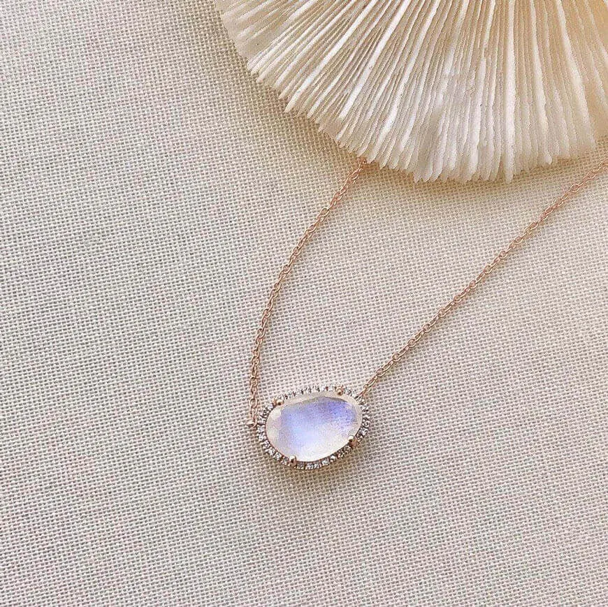 Organic Shape Rainbow Moonstone & Diamond Necklace