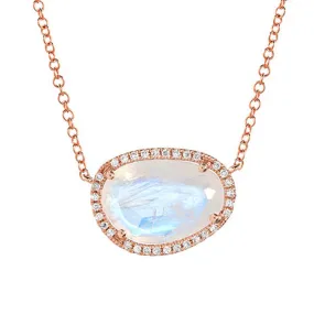 Organic Shape Rainbow Moonstone & Diamond Necklace