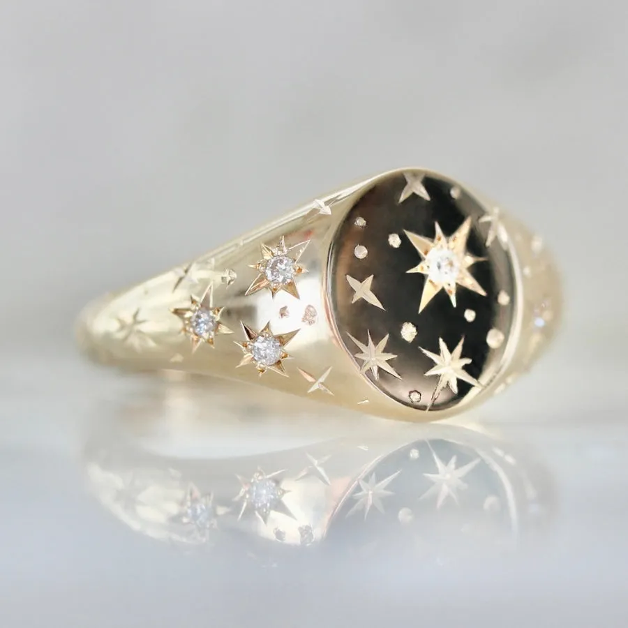 Orion Star Engraved Celestial Diamond Signet Ring