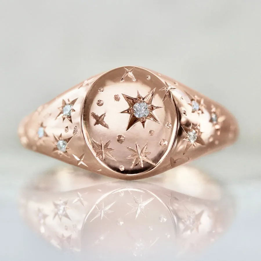 Orion Star Engraved Celestial Diamond Signet Ring