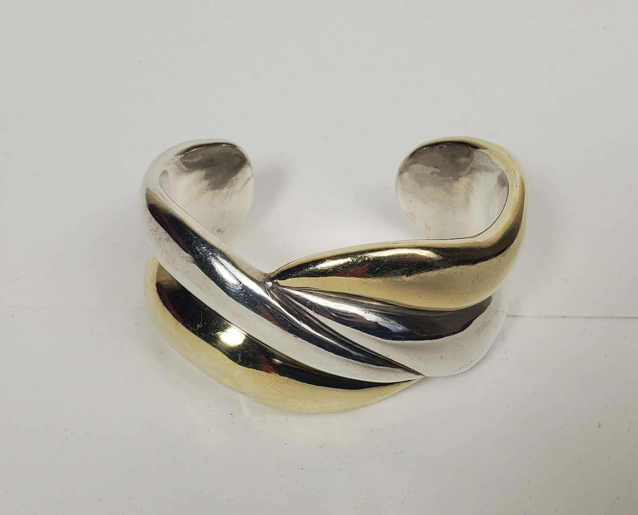 Orit Schatzman - Sterling Silver and Gold Tone Braid Design Cuff Bracelet