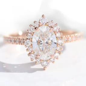 Oval Lab Diamond Ring Pave Band w/ Natural Diamonds in Tiara Halo Ring